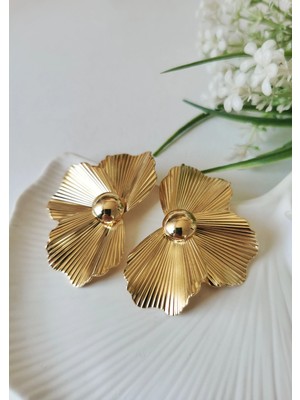 Halley Concept Gold Çiçek Form Çelik Küpe