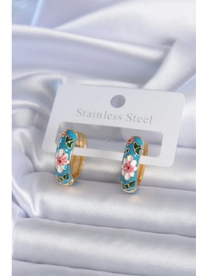 Uravas Store Pirinç Gold Renk Çiçek Işleme Detay Kadın Küpe