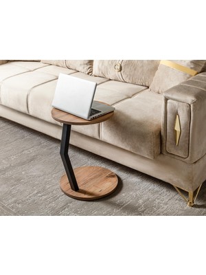 Tekerlekli C Sehpa Koltuk Sehpası Yan Sehpa Zigon Sehpa Servis Sehpası-Cevizçam