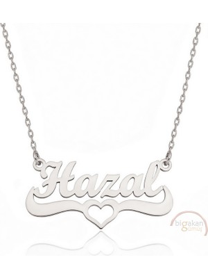 Bigakan 925 Ayar Gümüş Kalpli Hazal Isimli Kolye - Kalp Desenli