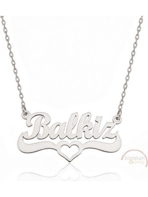 Bigakan 925 Ayar Gümüş Kalpli Balkiz Isimli Kolye - Kalp Desenli