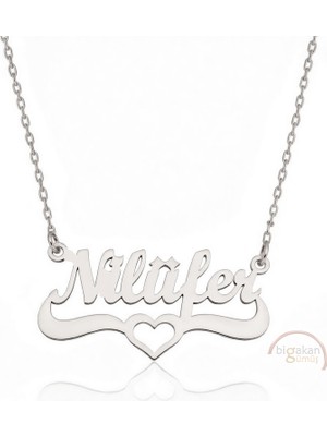 Bigakan 925 Ayar Gümüş Kalpli Nilüfer Isimli Kolye - Kalp Desenli