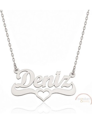Bigakan 925 Ayar Gümüş Kalpli Deniz Isimli Kolye - Kalp Desenli