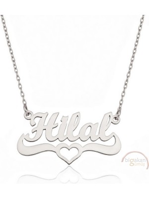 Bigakan 925 Ayar Gümüş Kalpli Hilal Isimli Kolye - Kalp Desenli