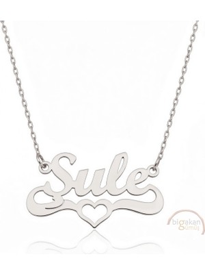 Bigakan 925 Ayar Gümüş Kalpli Şule Isimli Kolye - Kalp Desenli
