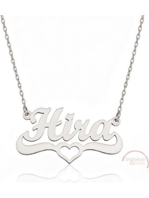 Bigakan 925 Ayar Gümüş Kalpli Hira Isimli Kolye - Kalp Desenli