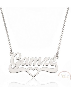 Bigakan 925 Ayar Gümüş Kalpli Gamze Isimli Kolye - Kalp Desenli