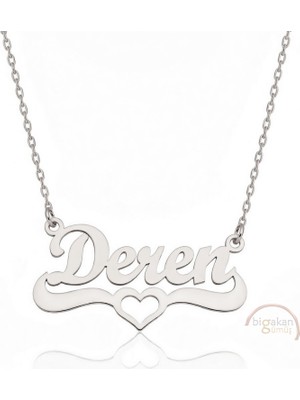 Bigakan 925 Ayar Gümüş Kalpli Deren Isimli Kolye - Kalp Desenli