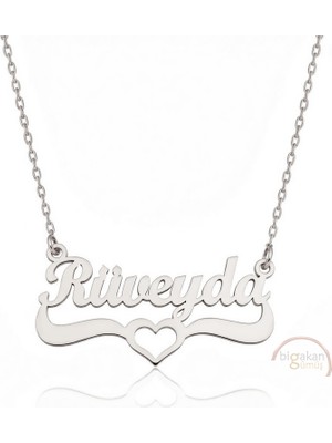 Bigakan 925 Ayar Gümüş Kalpli Rüveyda Isimli Kolye - Kalp Desenli