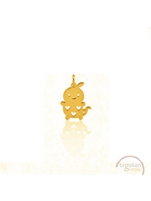 Bigakan Kalp Detaylı Sevimli Dinozor Kolye Ucu 925 Ayar Minimal Tasarım Altın Kaplama