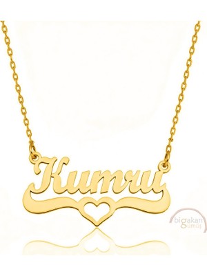 Bigakan 925 Ayar Gümüş Altın Kaplama Kalpli Kumru Isimli Kolye - Kalp Desenli