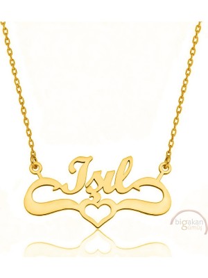 Bigakan 925 Ayar Gümüş Altın Kaplama Kalpli Işıl Isimli Kolye - Kalp Desenli