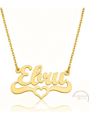 Bigakan 925 Ayar Gümüş Altın Kaplama Kalpli Ebru Isimli Kolye - Kalp Desenli