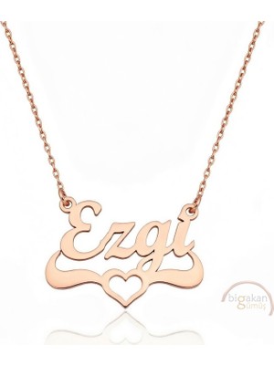 Bigakan 925 Ayar Gümüş Rose Altın Kaplama Kalpli Ezgi Isimli Kolye - Kalp Desenli
