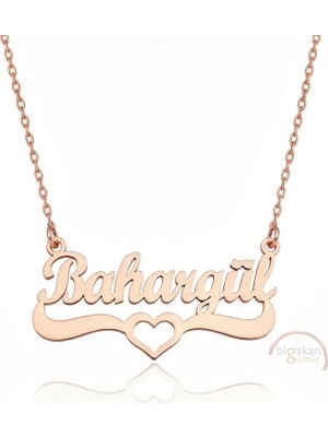 Bigakan 925 Ayar Gümüş Rose Altın Kaplama Kalpli Bahargül Isimli Kolye - Kalp Desenli