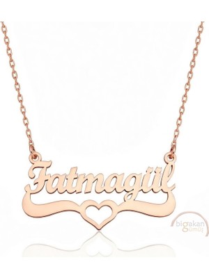 Bigakan 925 Ayar Gümüş Rose Altın Kaplama Kalpli Fatmagül Isimli Kolye - Kalp Desenli