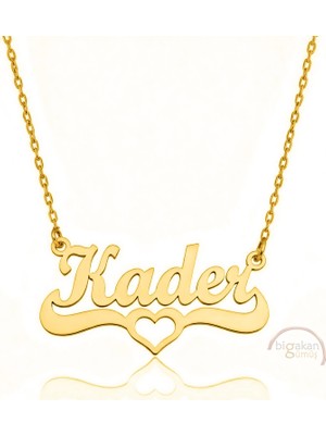 Bigakan 925 Ayar Gümüş Altın Kaplama Kalpli Kader Isimli Kolye - Kalp Desenli