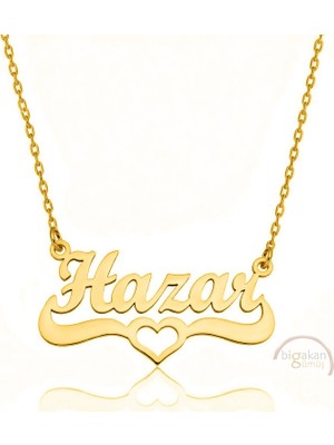 Bigakan 925 Ayar Gümüş Altın Kaplama Kalpli Hazan Isimli Kolye - Kalp Desenli