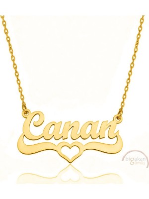 Bigakan 925 Ayar Gümüş Altın Kaplama Kalpli Canan Isimli Kolye - Kalp Desenli