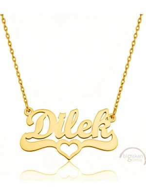 Bigakan 925 Ayar Gümüş Altın Kaplama Kalpli Dilek  Isimli Kolye - Kalp Desenli