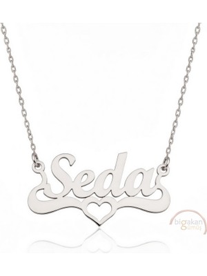 Bigakan 925 Ayar Gümüş Kalpli Seda Isimli Kolye - Kalp Desenli