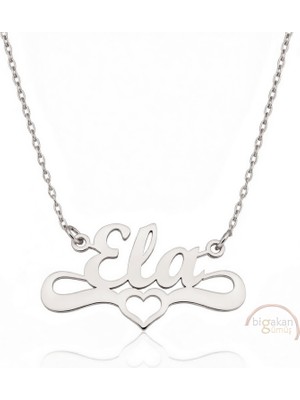 Bigakan 925 Ayar Gümüş Kalpli Ela Isimli Kolye - Kalp Desenli