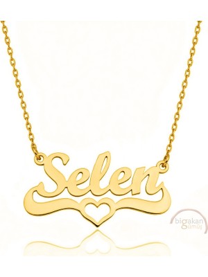 Bigakan 925 Ayar Gümüş Altın Kaplama Kalpli Selen Isimli Kolye - Kalp Desenli