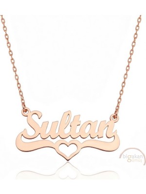 Bigakan 925 Ayar Gümüş Rose Altın Kaplama Kalpli Sultan Isimli Kolye - Kalp Desenli