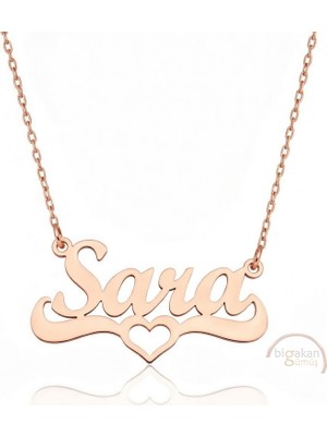 Bigakan 925 Ayar Gümüş Rose Altın Kaplama Kalpli Sara Isimli Kolye - Kalp Desenli