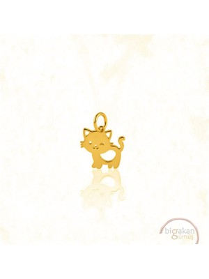 Bigakan Kedi Figürlü Kolye Ucu 925 Ayar Minimal Tasarım Altın Kaplama