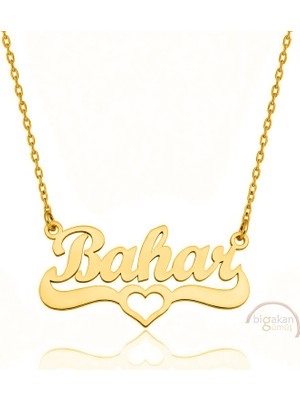 Bigakan 925 Ayar Gümüş Altın Kaplama Kalpli Bahar Isimli Kolye - Kalp Desenli