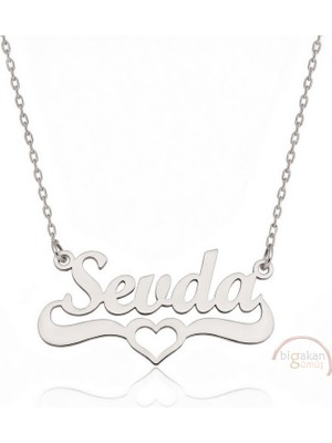 Bigakan 925 Ayar Gümüş Kalpli Sevda Isimli Kolye - Kalp Desenli