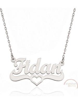 Bigakan 925 Ayar Gümüş Kalpli Fidan Isimli Kolye - Kalp Desenli