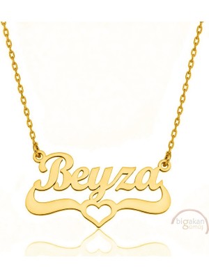 Bigakan 925 Ayar Gümüş Altın Kaplama Kalpli Beyza Isimli Kolye - Kalp Desenli