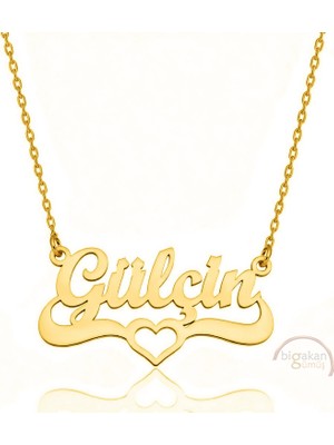 Bigakan 925 Ayar Gümüş Altın Kaplama Kalpli Gülçin Isimli Kolye - Kalp Desenli