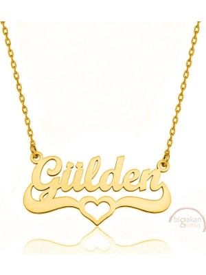 Bigakan 925 Ayar Gümüş Altın Kaplama Kalpli Gülden Isimli Kolye - Kalp Desenli