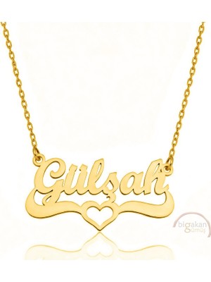 Bigakan 925 Ayar Gümüş Altın Kaplama Kalpli Gülşah Isimli Kolye - Kalp Desenli