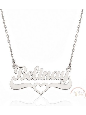 Bigakan 925 Ayar Gümüş Kalpli Belinay Isimli Kolye - Kalp Desenli