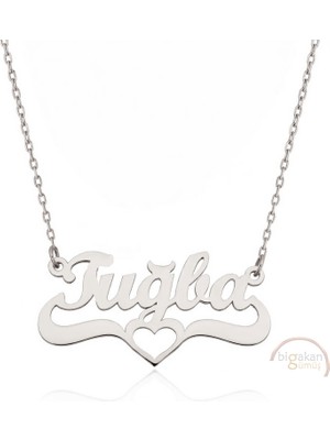 Bigakan 925 Ayar Gümüş Kalpli Tuğba Isimli Kolye - Kalp Desenli