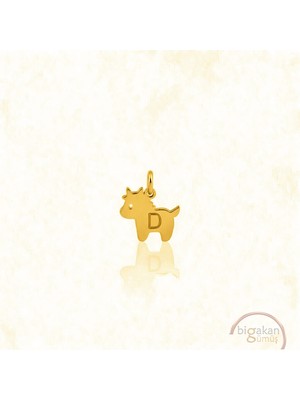 Bigakan D Harfli Sevimli Oğlak Kolye Ucu 925 Ayar Minimal Tasarım Altın Kaplama