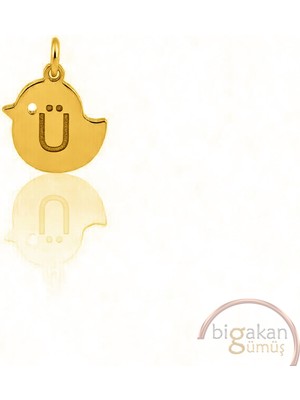 Bigakan Ü Harfli Sevimli Civciv Kolye Ucu 925 Ayar Minimal Tasarım Altın Kaplama