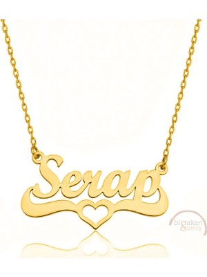 Bigakan 925 Ayar Gümüş Altın Kaplama Kalpli Serap Isimli Kolye - Kalp Desenli