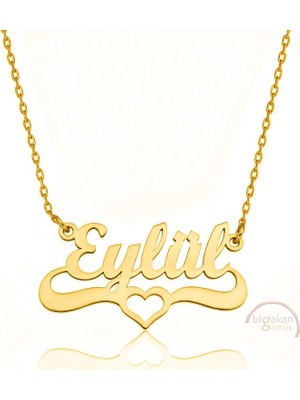 Bigakan 925 Ayar Gümüş Altın Kaplama Kalpli Eylül Isimli Kolye - Kalp Desenli