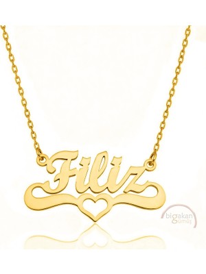 Bigakan 925 Ayar Gümüş Altın Kaplama Kalpli Filiz Isimli Kolye - Kalp Desenli