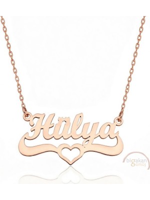 Bigakan 925 Ayar Gümüş Rose Altın Kaplama Kalpli Hülya Isimli Kolye - Kalp Desenli