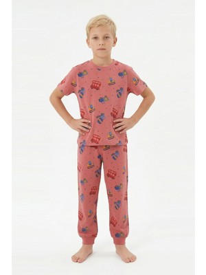 Isobel Isob Iş Makineleri Desenli %100 Pamuk Erkek Çocuk Pijama Takımı 3-12 Yaş 10104-30104