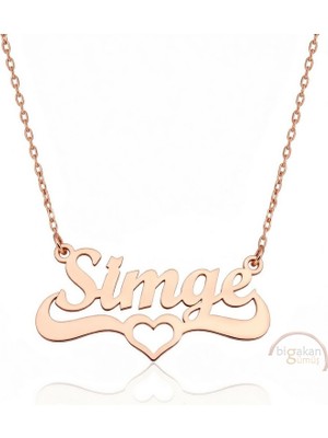 Bigakan 925 Ayar Gümüş Rose Altın Kaplama Kalpli Simge Isimli Kolye - Kalp Desenli