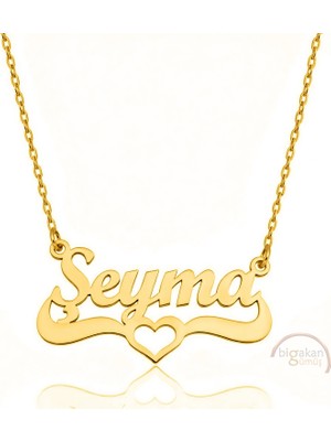 Bigakan 925 Ayar Gümüş Altın Kaplama Kalpli Şeyma Isimli Kolye - Kalp Desenli