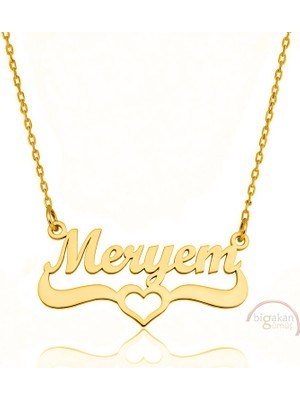 Bigakan 925 Ayar Gümüş Altın Kaplama Kalpli Meryem Isimli Kolye - Kalp Desenli