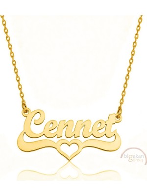 Bigakan 925 Ayar Gümüş Altın Kaplama Kalpli Cenet Isimli Kolye - Kalp Desenli